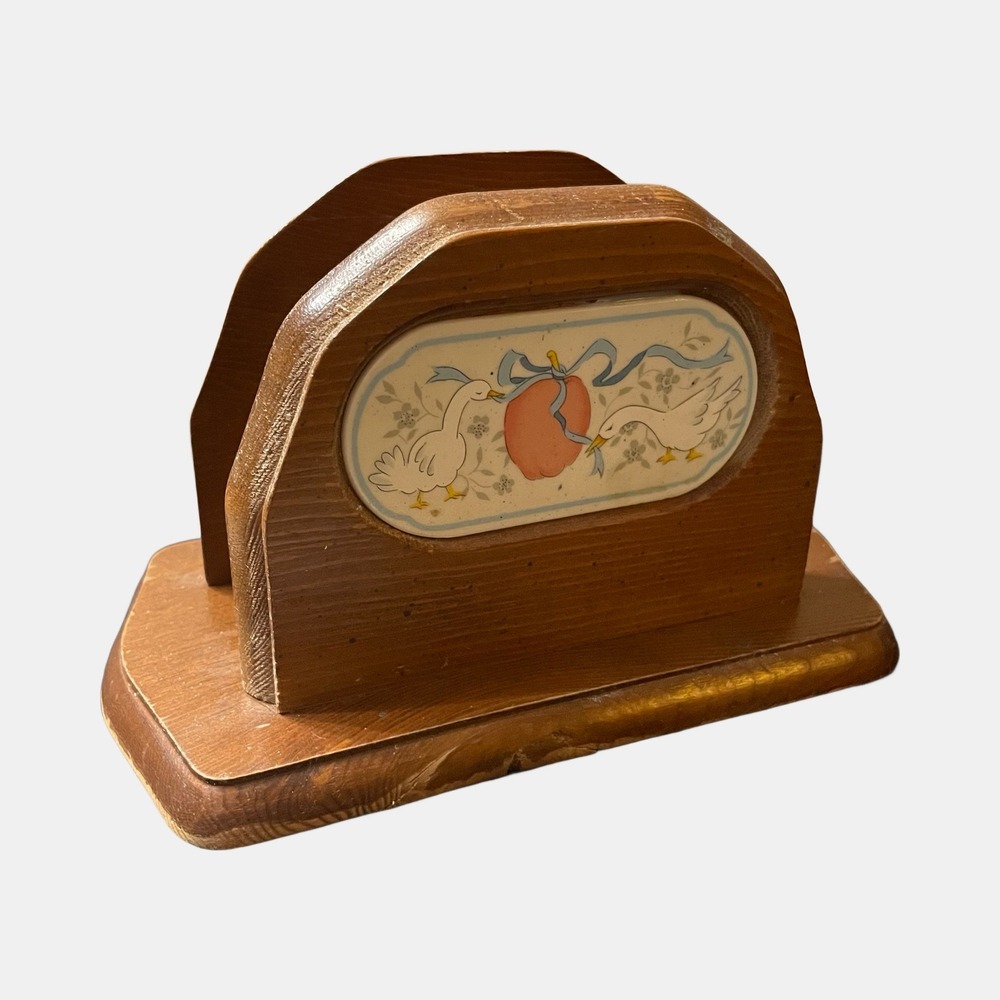 Vintage International Marmalade Geese Duck Apple Wooden Napkin Holder 1980s